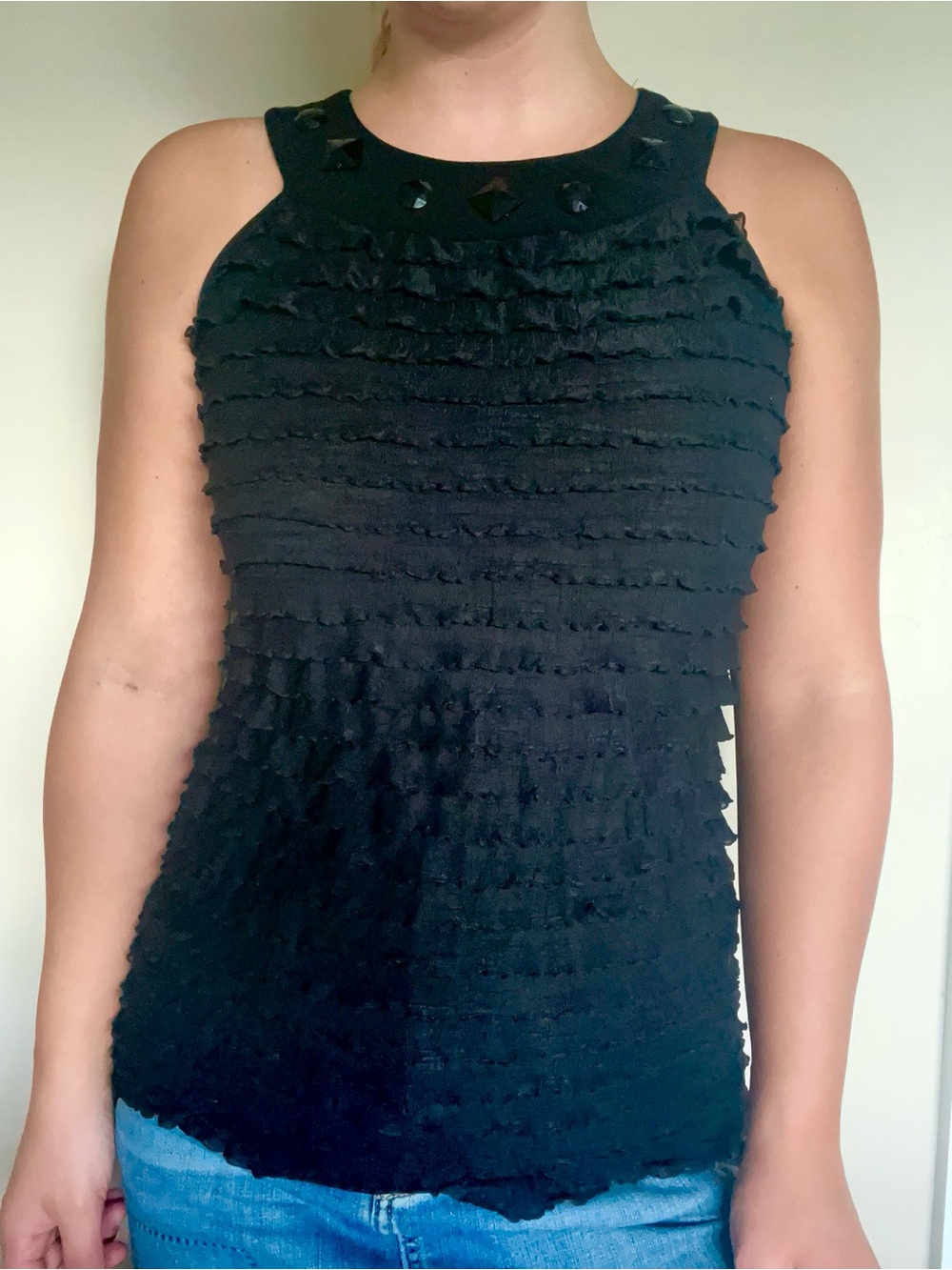 Women’s Black Ruffle Halter Tank Top